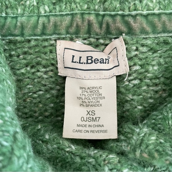 L.L. Bean Vintage Green Button-Up Cable Knit Cardigan - Picture 2 of 8
